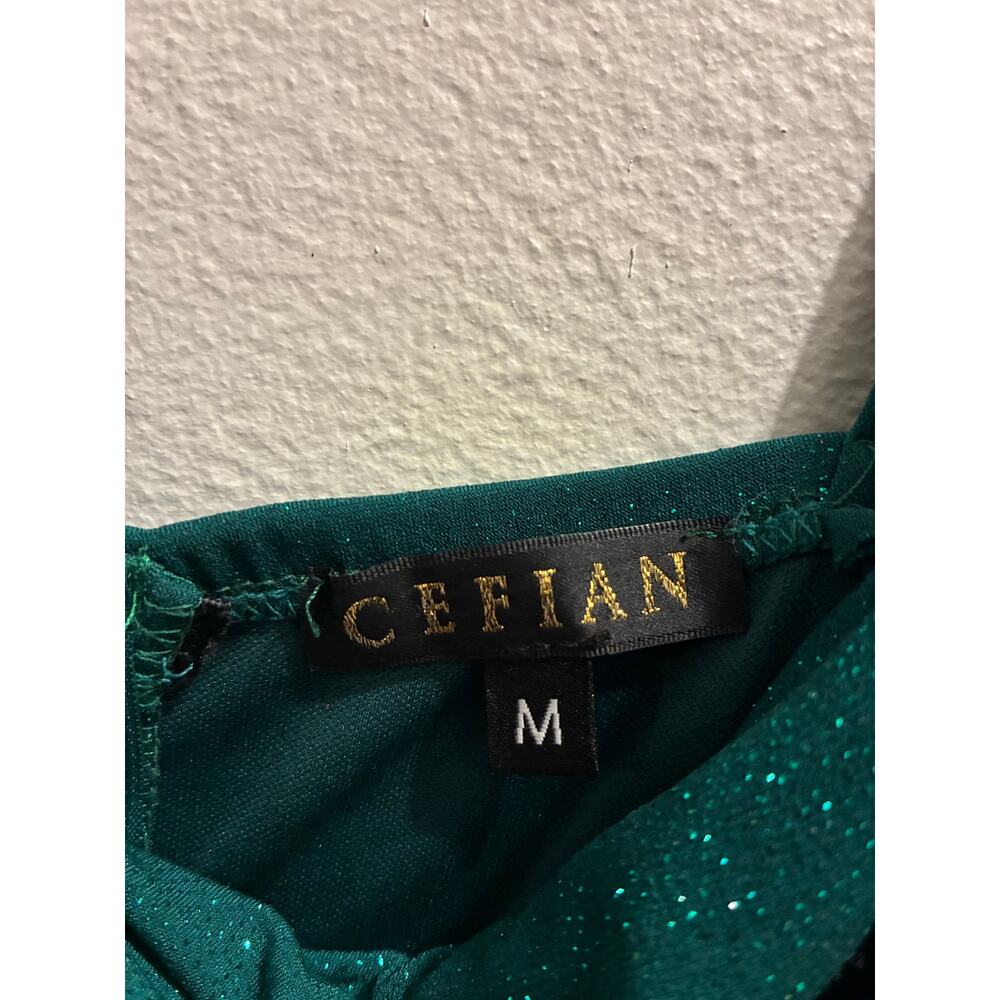 CEFIAN Emerald Green Glitter Corset Dress Mesh Bodice Size Medium Party Prom - Picture 2 of 4